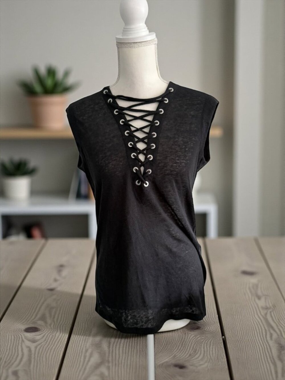 IRO Black Lace Up Front Tank Top Size X Small
